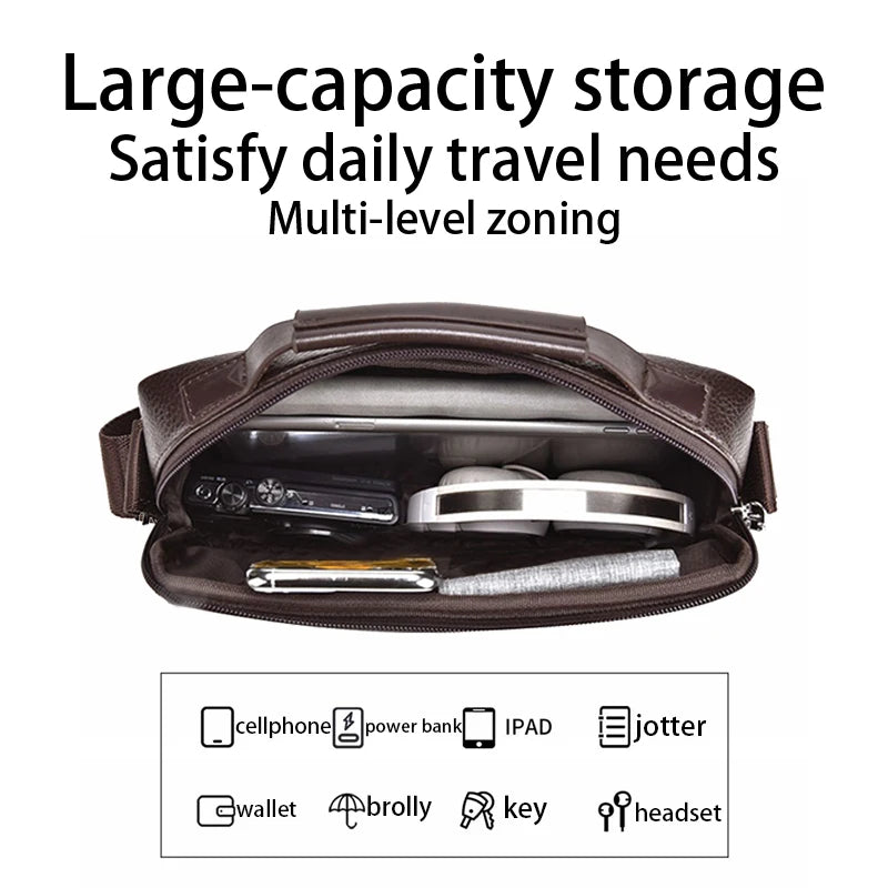 Premium Quality Leather Crossbody Bag, Men's Stylish Shoulder Handbag with Secure Buckle, Great for Business Trips