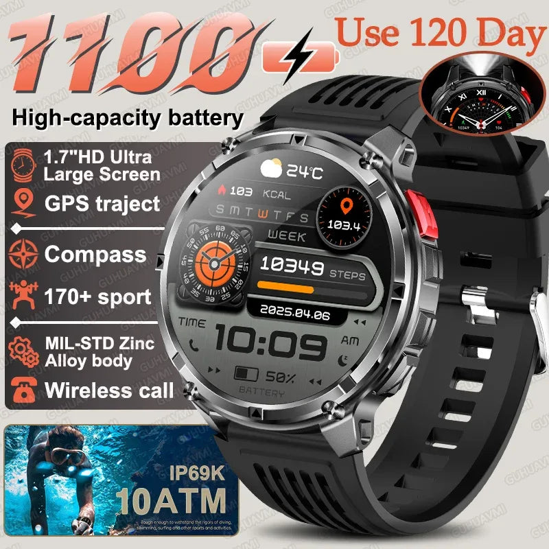 2026 New 1100mAh Big Battery Smart Watch Men Outdoor GPS Path Compass 10ATM Waterproof Bluetooth Call AMOLED HD Sport Smartwatch - Urbizia
