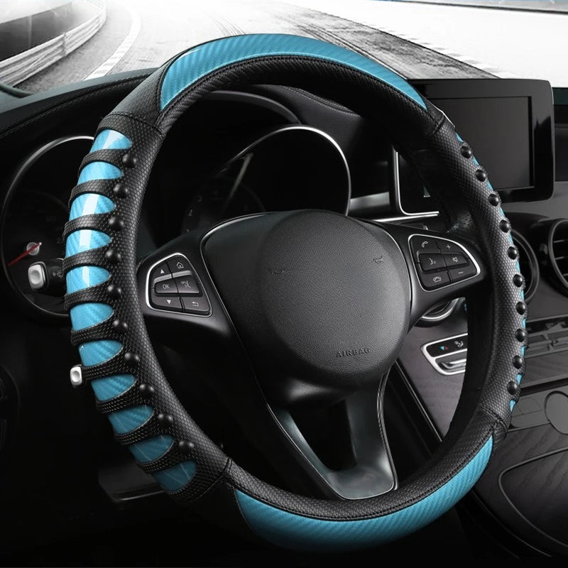 Carbon Fiber Leather Auto Steering Wheel Cover Universal Non Slip Steering Wheel Covers Car Accessories Interior Steering Covers