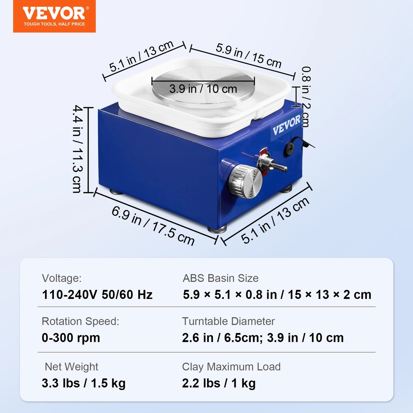 SucceBuy 2.6in/3.9in Mini Pottery Wheel 2 Turntables Ceramic Wheel Forming Machine Adjustable 0-300RPM Speed Detachable Basin