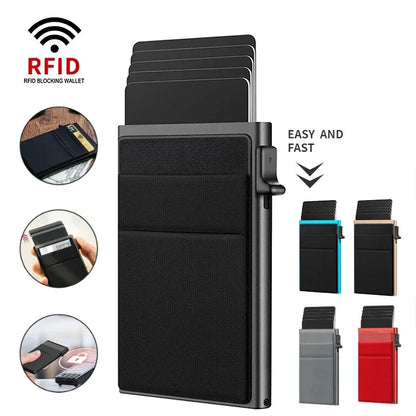 Rfid Anti Blocking Smart ID Bank Credit Card Holder Wallet Metal Thin Slim Men Women Pop Up Minimalist Metal Cardholder Case
