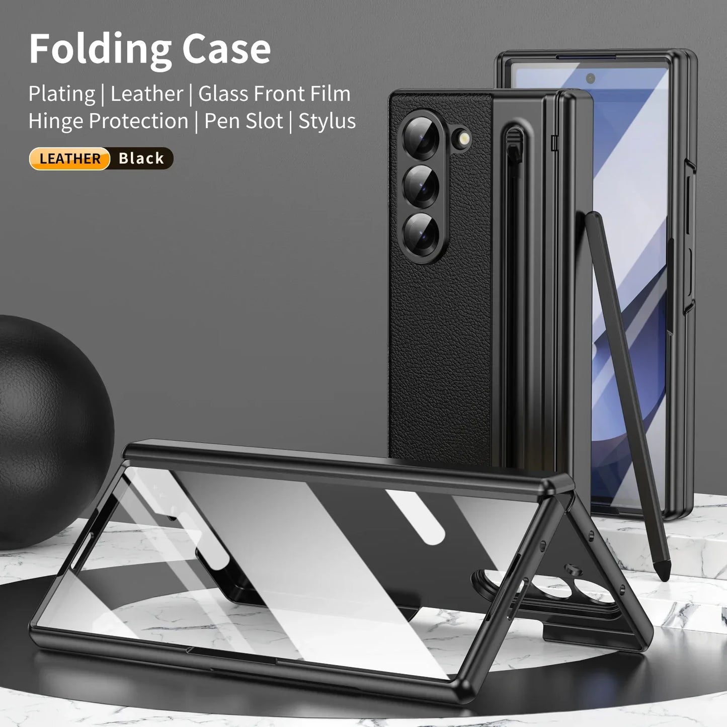 VIETAO Pink Leather Mobile Phone Cases For Samsung Galaxy Z Fold 7 Case With Pen, Full Protection Z Fold 6 Cover With Glass Film