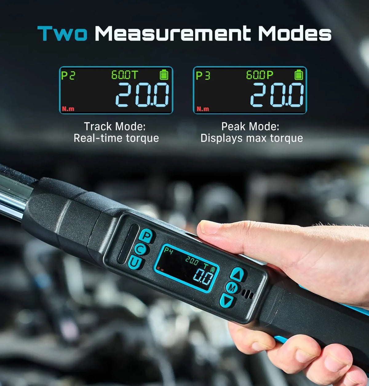 Seesii 3/8" Digital Torque Wrench 220Nm LCD Display Real-Time & Peak Modes Preset & Data Storage Dual Alarm for Bicycle Car