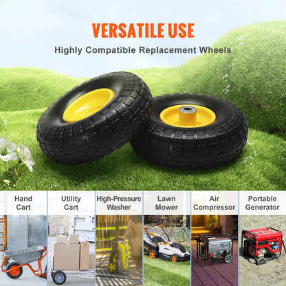 SucceBuy 2-Pack Solid PU Run-Flat Tire Wheel 10" Flat Free Tubeless Tires and Wheels for Dollies Garden Trailers Various Carts