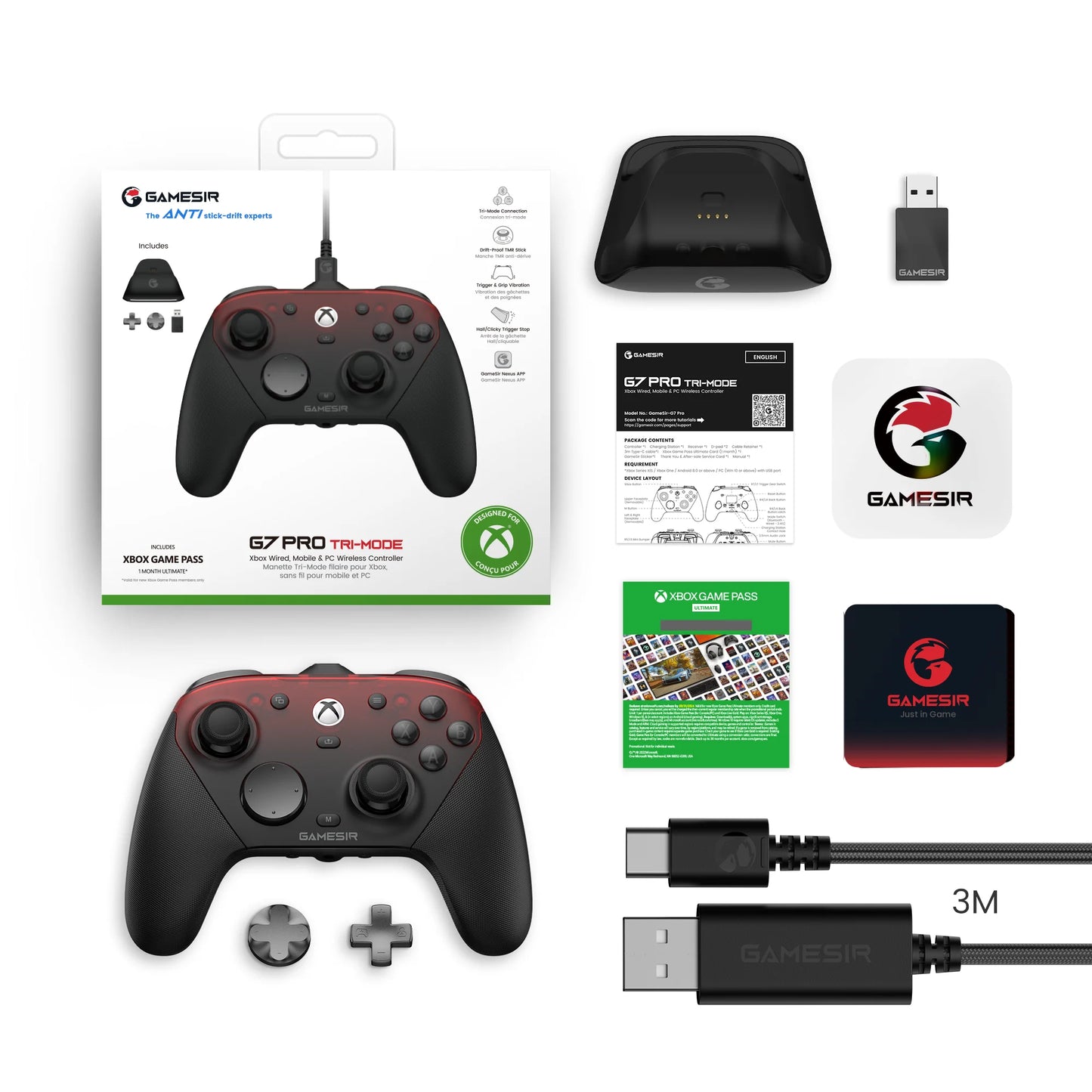 GameSir G7 Pro Xbox Series X|S Controller – Wired for Xbox, Wireless for PC, Bluetooth for Android – Hall Effect, Charging Dock