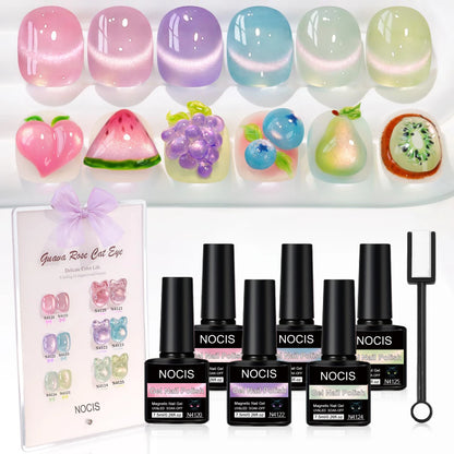 DOULINGDAI Cat Eye Gel Nail Polish Set with Magnet for Green Blue Pink Glitter Holographic Cat Eye, Salon Gel Manicure and Nail Art DIY at Home, Minty Fresh