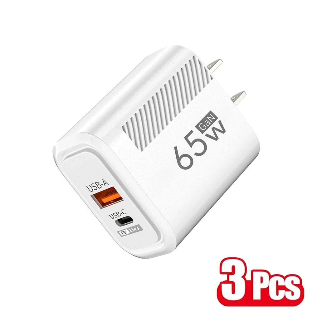 65W GaN USB C Fast Charger QC3.0 EU/US Plug Phone Charger Adapter For iPhone Samsung Xiaomi Quick Charging Type C Wall Charger