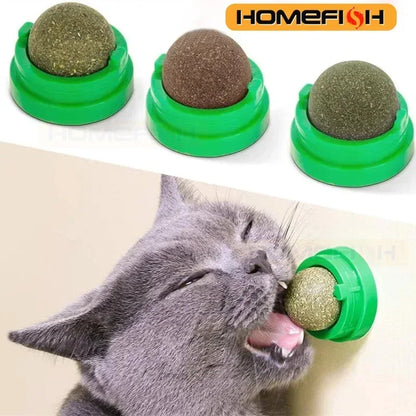 Natural Catnip Cat Wall Stick-on Ball Toy Scratchers Treats Healthy Natural Removes Balls to Promote Digestion Cat Grass Snack - Urbizia