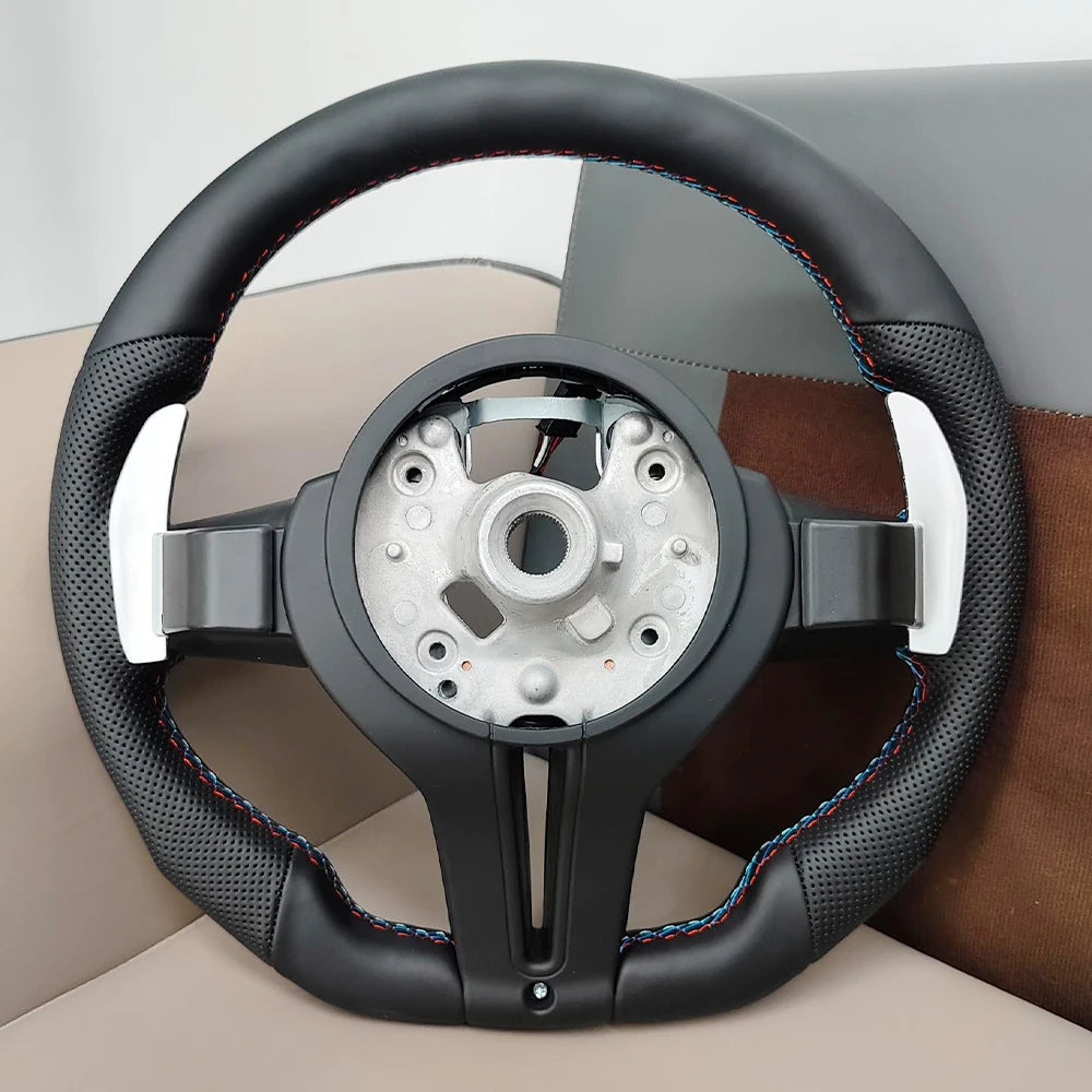 Perforated Flat Steering Wheel For BMW E90 E87 E70 E84 F10 F06 F20 F30 F15 F25 F23 F48 Black Button Fat Sport Upgrade