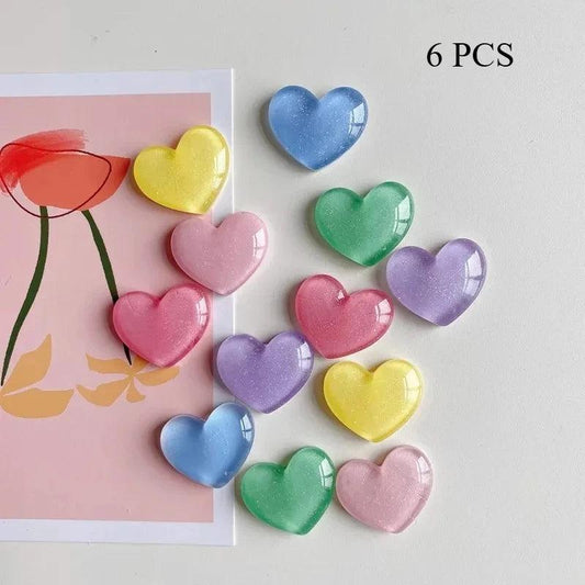6pcs Glitter Colored Loving Heart Fridge Magnet Photo Wall Message Board Magnetic Bulletin Board Decoration Stickers Home Decor