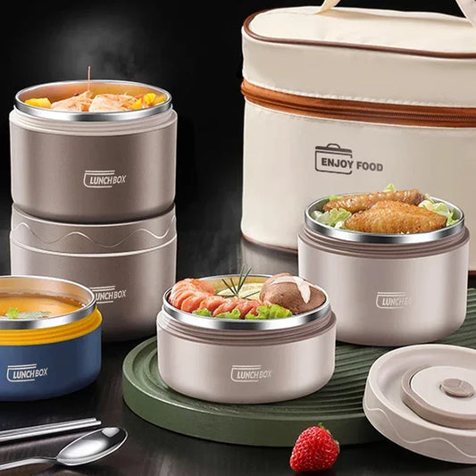 304 Stainless Steel Insulated Double-Layer Lunch Box with Bag