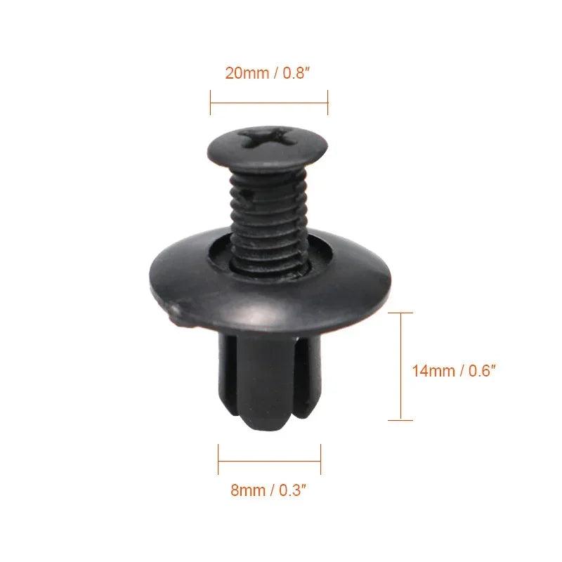 8mm Black Plastic Rivets for Car Bumper and Fender – 10 to 50 Pcs