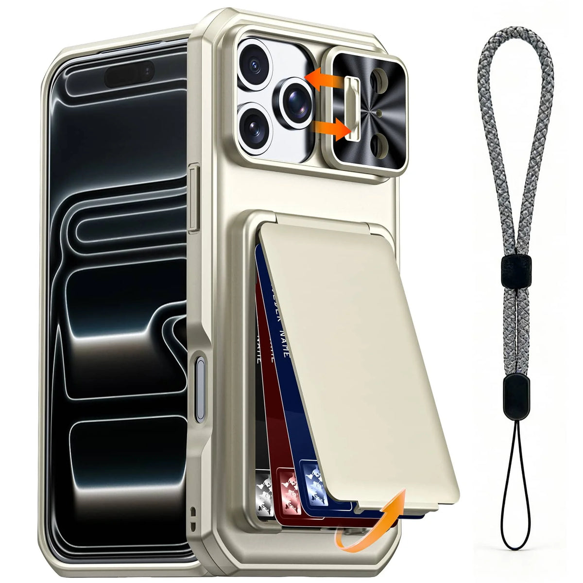 WEFOR for iPhone 18 17 16 15 Pro Max Wallet Card Holder 3-4 Cards Kickstand Slide Camera Cover Wrist Strap Rugged Shockproof