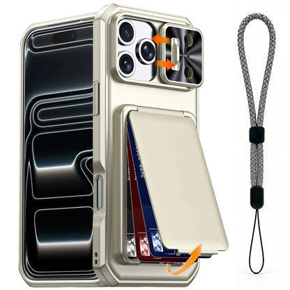 WEFOR for iPhone 18 17 16 15 Pro Max Wallet Card Holder 3-4 Cards Kickstand Slide Camera Cover Wrist Strap Rugged Shockproof