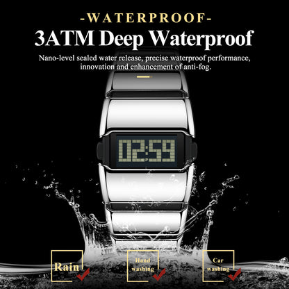 POEDAGAR Fashion LED Men Watch Waterproof Week Date Alarm Digital Man Clock Stainless Steel Electronic Sport Men's Watches Reloj