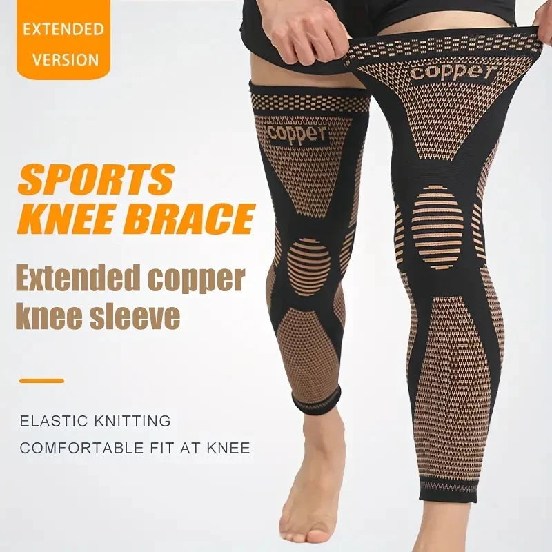 1pc/2pcs Copper Compression Knee Sleeves, Stretchable Full Leg Support Knit Fabric Knee Brace Breathable
