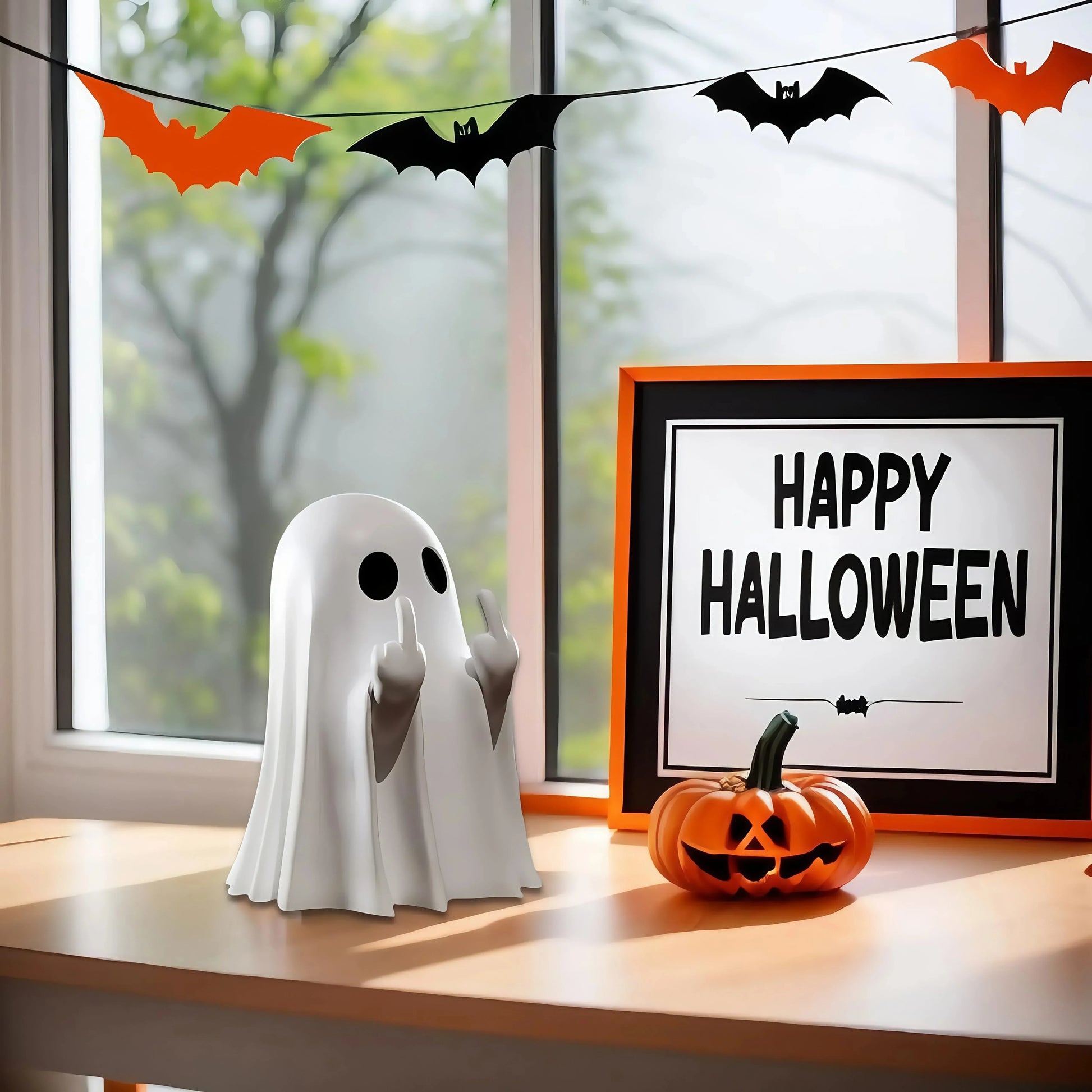 Middle Finger Cute Ghost Statue, Ghosts Small Scary Ghost Figurines, Halloween Home Decorations, Coffee Table Centerpieces Shelf - Urbizia