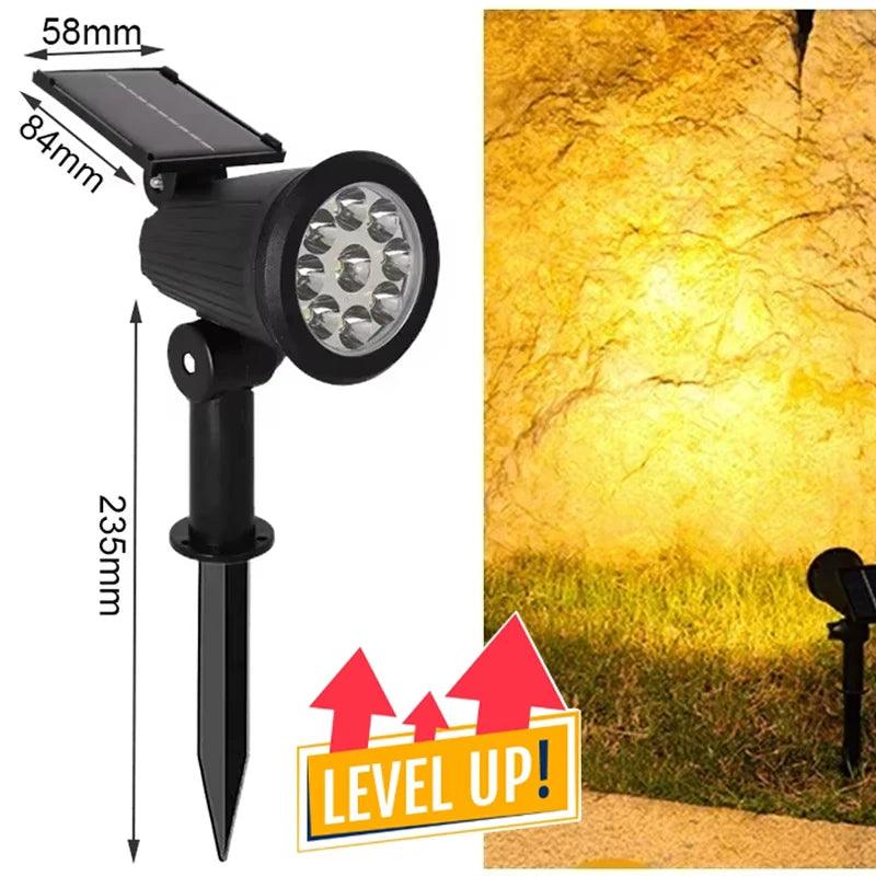 9 LED Solar Spotlights Outdoor IP65 Waterproof Brightness Adjustable Spot Light Garden Backyard Driveway Patio Decor Lamp