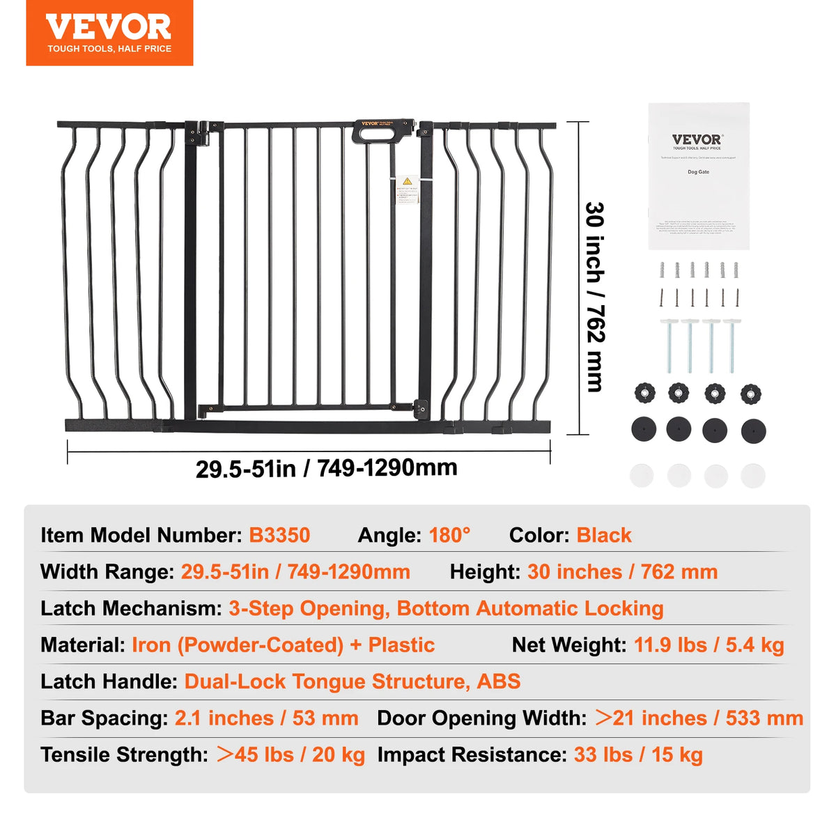 SucceBuy Baby Gate 28/30/36 Inches High Dog Gate Easy Step Walk Thru Child Pet Security Pressure Mount Kit Wall Cups Doorways