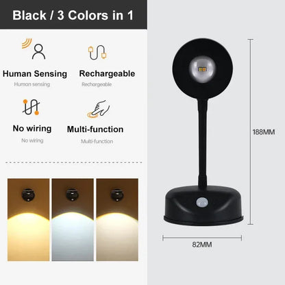 USB Rechargeable Intelligent Human Sensing Wireless Wall Light Dimmable Led Spotlight for Lighting Paintings Pictures 3 Colors - Urbizia