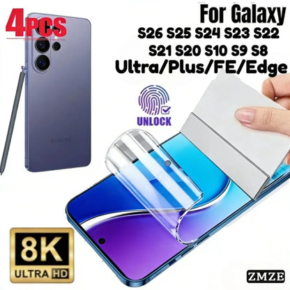 4Pcs High-Definition Hydrogel Film for Samsung Galaxy S26 S26+ S26 Ultra S25 S24 S23 S22 S21 Plus/Ultra/FE/Edge Screen Protector