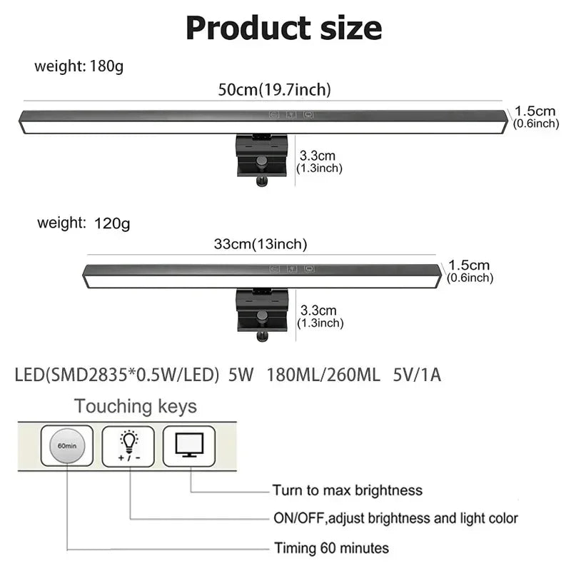 LED Desk Lamp Monitor Light Bar PC Computer Dimmable Screen Light 33cm 50cm Office Study Reading Hanging Table Lamp USB Powered - Urbizia