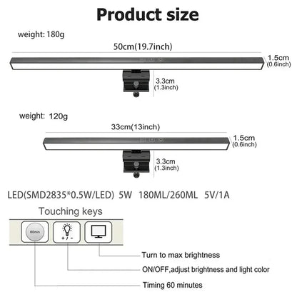 LED Desk Lamp Monitor Light Bar PC Computer Dimmable Screen Light 33cm 50cm Office Study Reading Hanging Table Lamp USB Powered - Urbizia