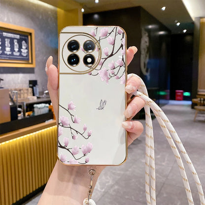 11R Pink plum Luxury Plating Phone Case For Oneplus 11R 11 12 11Pro 9R 9RT 9 10Pro 10T 8T 9Pro 10R Ace Pro 3 2V 3V 2 2Pro Cover