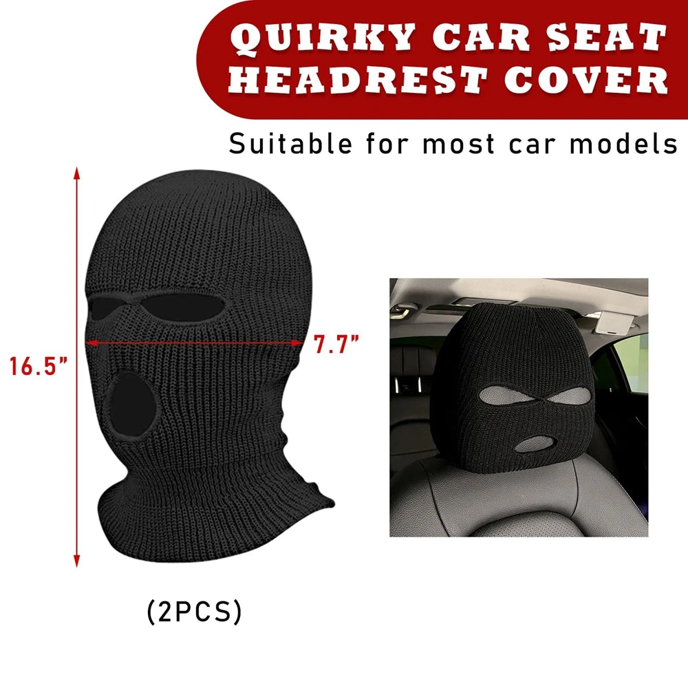 Universal Car Headrest Cover Funny Car Seat Face Mask Ski Mask Wrap Protection Vehicle Front Head Rest Protectors Accessories