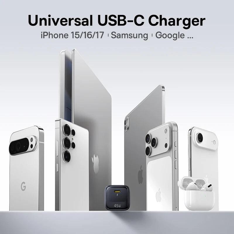 Baseus 45W GaN Charger For iPhone 17 16 15 Pro Max Samsung Galaxy Fast Charger Phone Charger USB C Charger Portable PD Charger