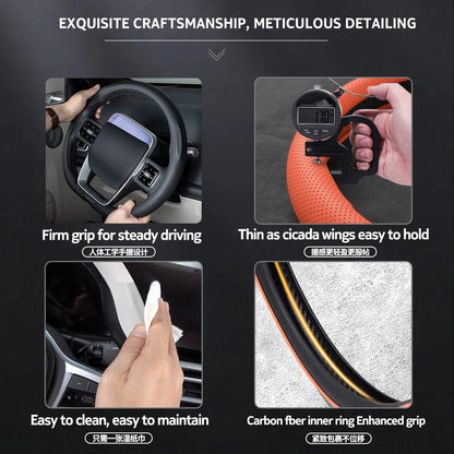 2026 New Ultra-Thin Car Steering Wheel Cover All-Season Universal  Anti-Slip Sweat-Absorbent Suede Nappa Automotive Interior