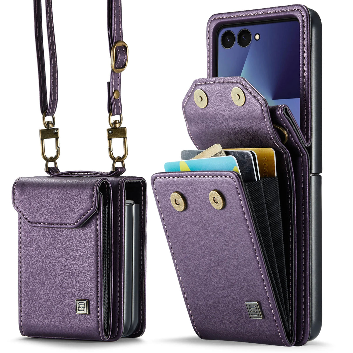 Premium Leather Wallet Card Slots Case for Samsung Galaxy Z Flip7 Flip6 Flip5 Flip7FE Lanyard Crossbody Fashion Protective Cover