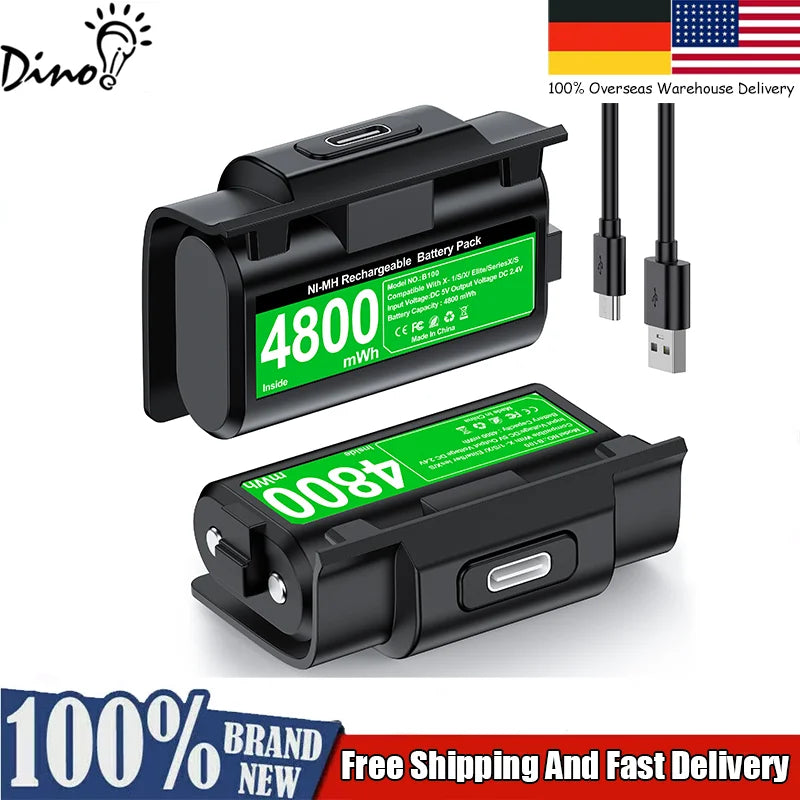 DinoFire Rechargeable 2x4800mwh Battery Packs For Xbox Series X/S ＆ Xbox One X/S Battery with Charging Cable