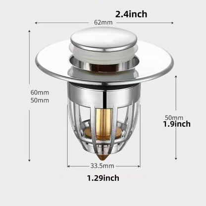 Chrome Pop-Up Sink Drain Plug – Push-Type Hair Catcher & Stopper