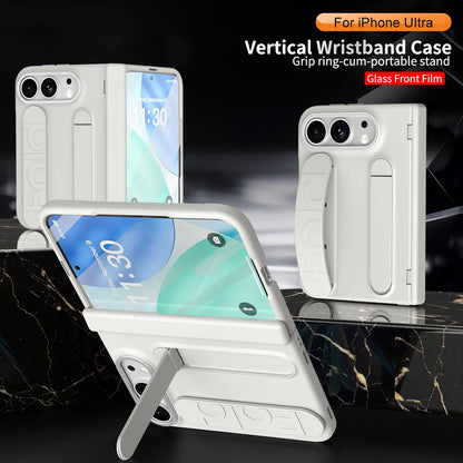 Portable Silicone Palm Strap Wristband Hinge Phone Case For iPhone Ultra 18 Fold Hard PC Slim Cover With HD Screen Protector