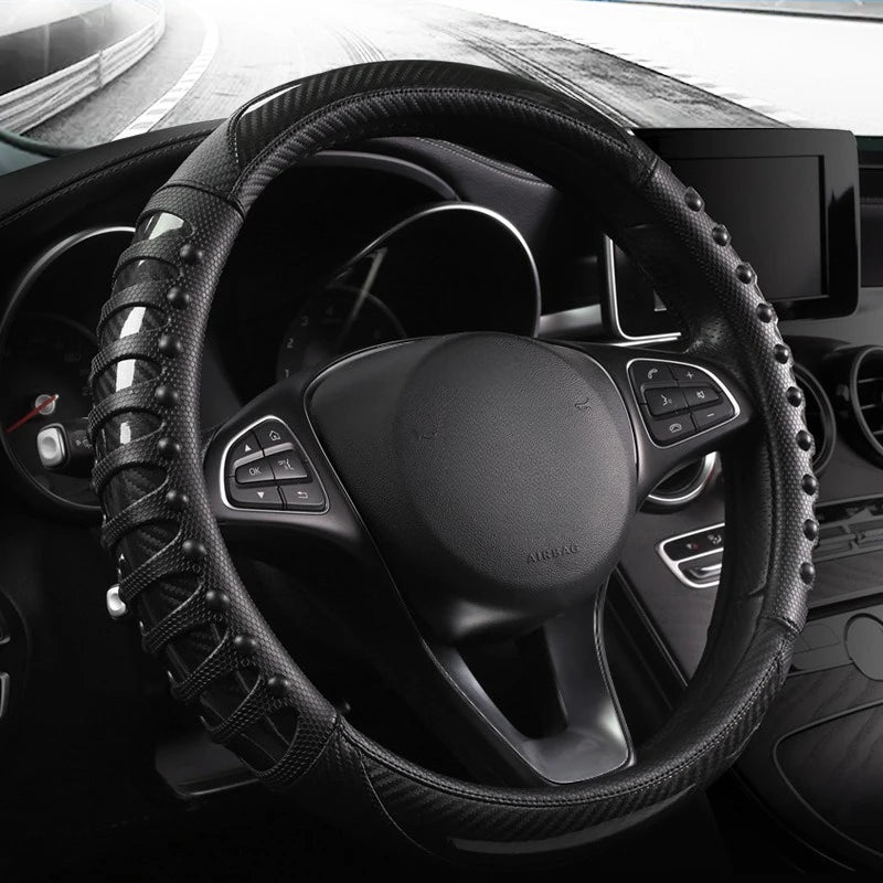Carbon Fiber Leather Auto Steering Wheel Cover Universal Non Slip Steering Wheel Covers Car Accessories Interior Steering Covers