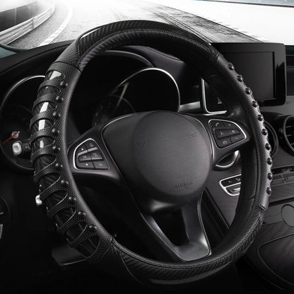 Carbon Fiber Leather Auto Steering Wheel Cover Universal Non Slip Steering Wheel Covers Car Accessories Interior Steering Covers