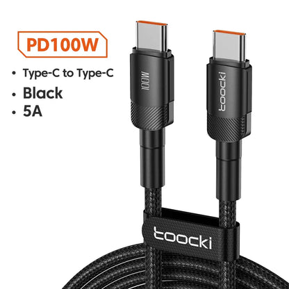 Toocki 100W Type C to USB C Cable PD 3.0 Quick Charge 4.0 Fast Charging Type C to Type C for iPhone 15 Macbook Samsung Xiaomi - Urbizia