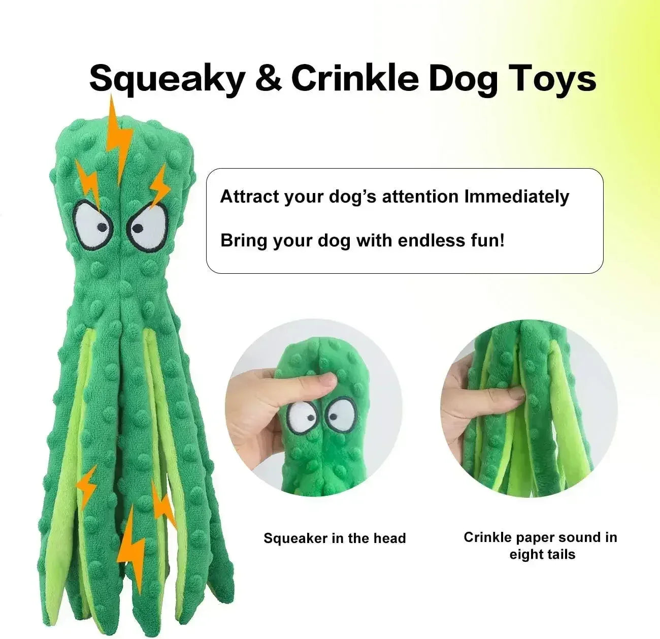 Dog Squeaky Toys Octopus - No Stuffing Crinkle Plush Dog Toys for Puppy Teething, Durable Interactive Dog Chew Toys for Small, M - Urbizia