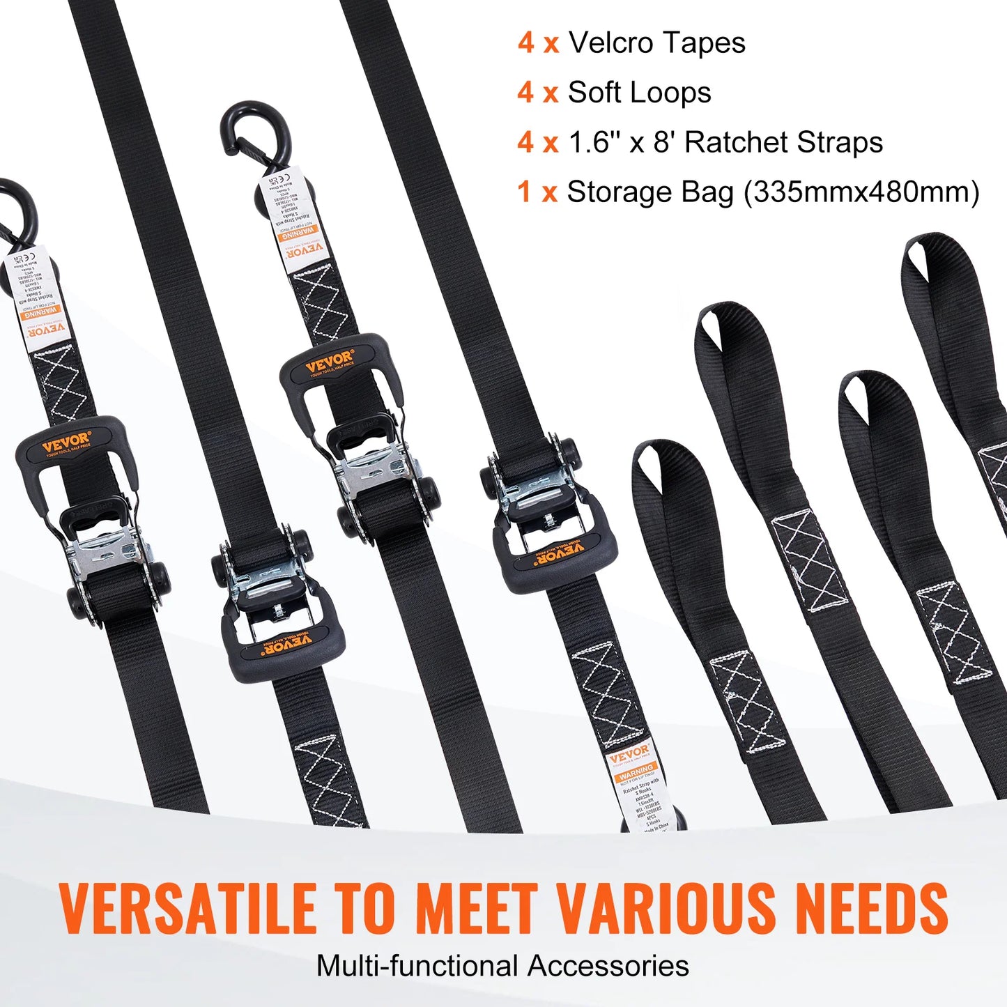 SucceBuy 4pcs Trailer Ratchet Tie Down Straps with Padded Handles Hook Brake Binding Belt for Moving Securing Cargo Motorcycle