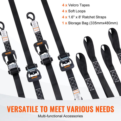 SucceBuy 4pcs Trailer Ratchet Tie Down Straps with Padded Handles Hook Brake Binding Belt for Moving Securing Cargo Motorcycle