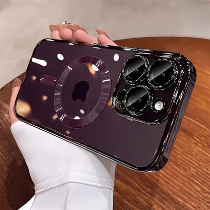 Fashion Electroplated Color Frame Magnetic Phone Case for iPhone 18/17/16/15/14/13/12/11 Pro/Pro Max/Air/Plus | Ultra-Thin & Shockproof with Crystal Clear Back, Built-in Lens Protection & Wireless Charging