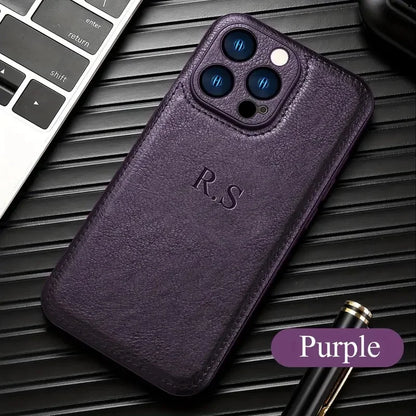 Personalized Customizable Initials Name Case For iPhone 17 16 15 14 13 12 11 Pro Max Plus Luxury Classic Bussiness Leather Cover