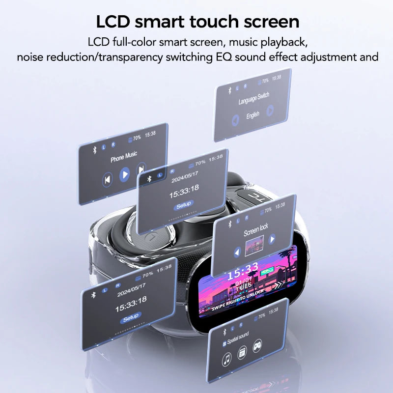 HD Screen Wireless Earphones Bluetooth Music Earbuds HTC NE11 150 Languages 30 Hour Battery Life Clear Audio Comfortable Wearing
