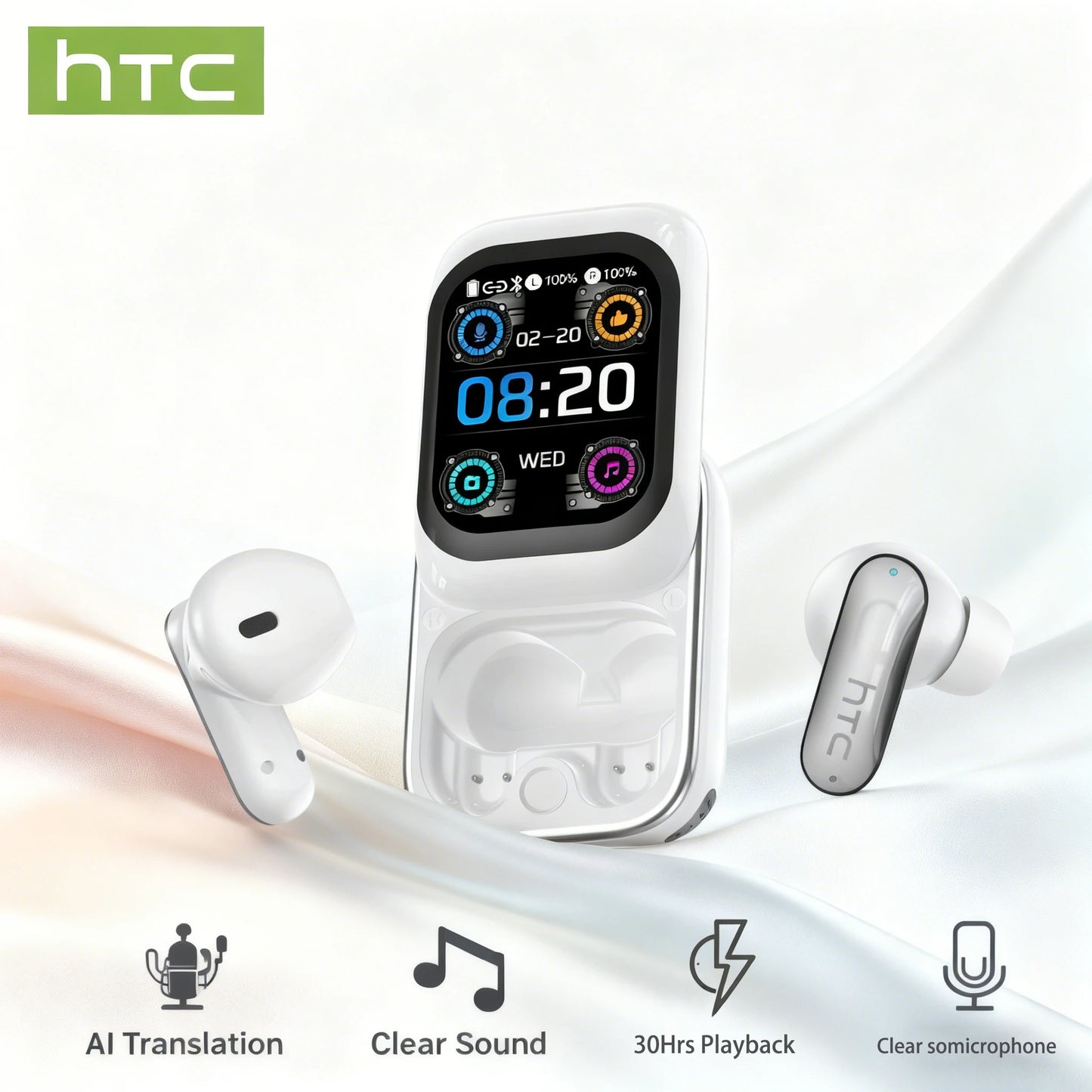 Sliding cover Bluetooth Headphones Wireless Earbuds 30Hrs Playback Earphones AI Translation Headset Clear Sound Noise Cancelling