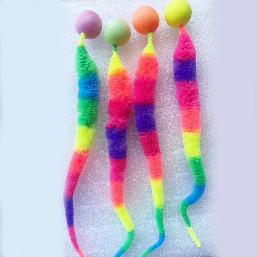 Cat interactive toys Tickle Cat Colorful bouncing ball Pet supplies Puzzle teasing indoor cat worm caterpillar elastic toy - Urbizia