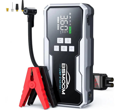 1500A Peak Car Battery Starter Kit, Featuring a 150 PSI Air Compressor, Jump Cable Box, Portable Starter for 12L of Gasoline/10.0L of Diesel Engines, LCD Display, 3-Mode LED Flashlight, Fast Charging USB-C, Lithium Polymer Ba