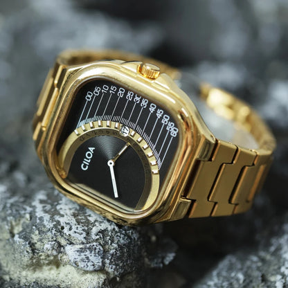 Authentic CILOA Retro Square Men Watch Premium Light Luxury Steel Strap Waterproof Quartz Gentleman Gift