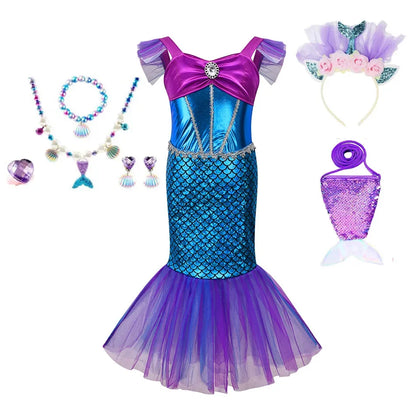 Mermaid Birthday Party Dress – Summer Girl Mermaid Costume for Kids 2-10 Yrs, Anime Cosplay & Fantasy Gown