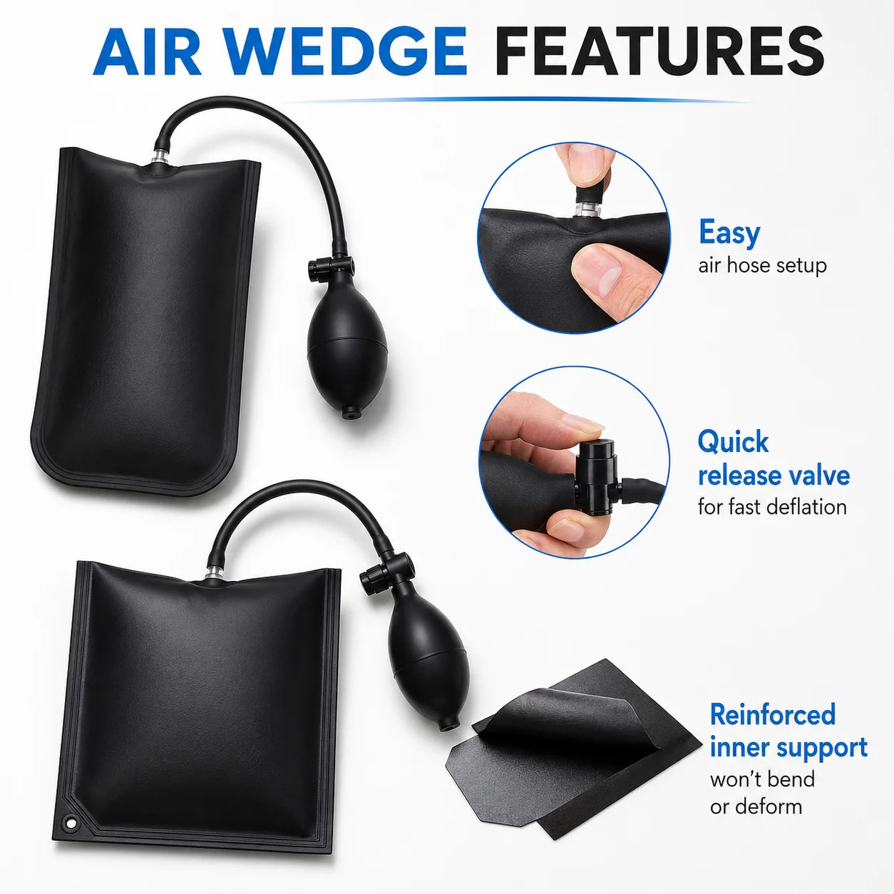 Car Door Tool Kit Inflatable Air Pump Auto Window Door Open Fixing Gripper Tools with Long Reach Kits & Carrying Bag